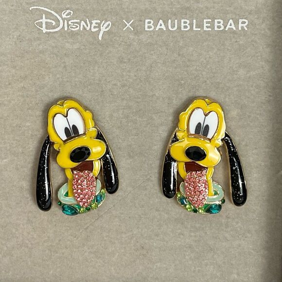BAUBLEBAR Disney Pluto Earrings New Gold Post Secure Lock Backs Enamel - Picture 5 of 5